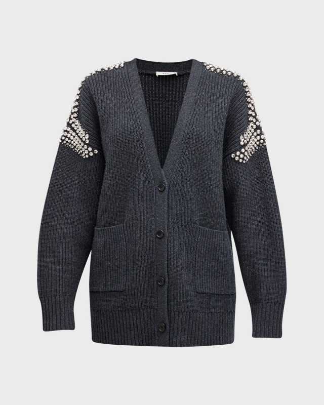 Camille Jewel-Embellished Wool Cardigan